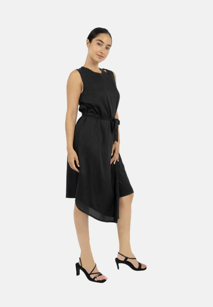 Funchal Asymmetric Wrap Dress - Black - Dresses