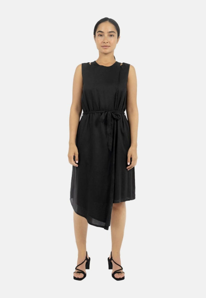 Funchal Asymmetric Wrap Dress - Black - Dresses