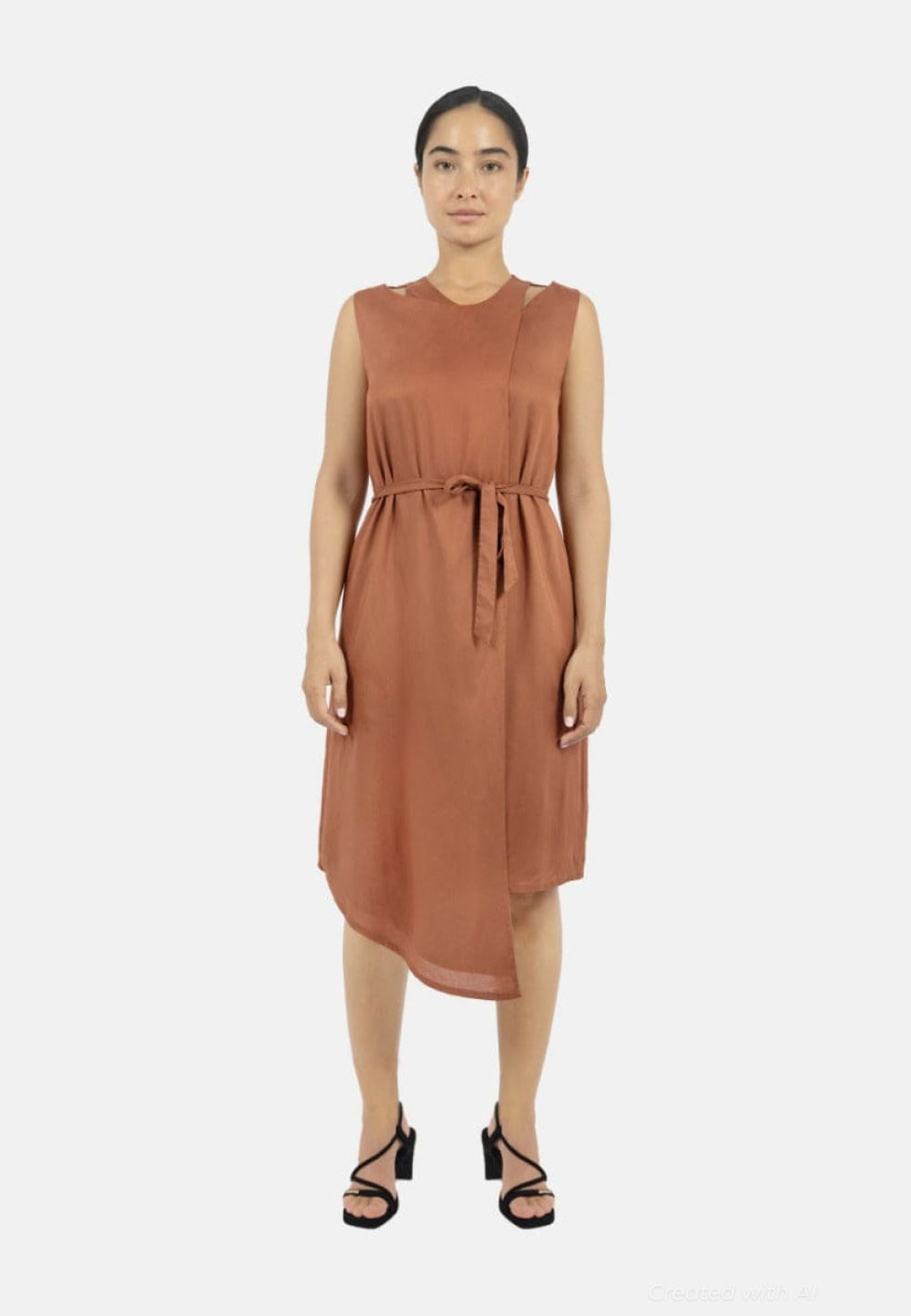 Funchal Asymmetric Wrap Dress - DK Red - Dresses