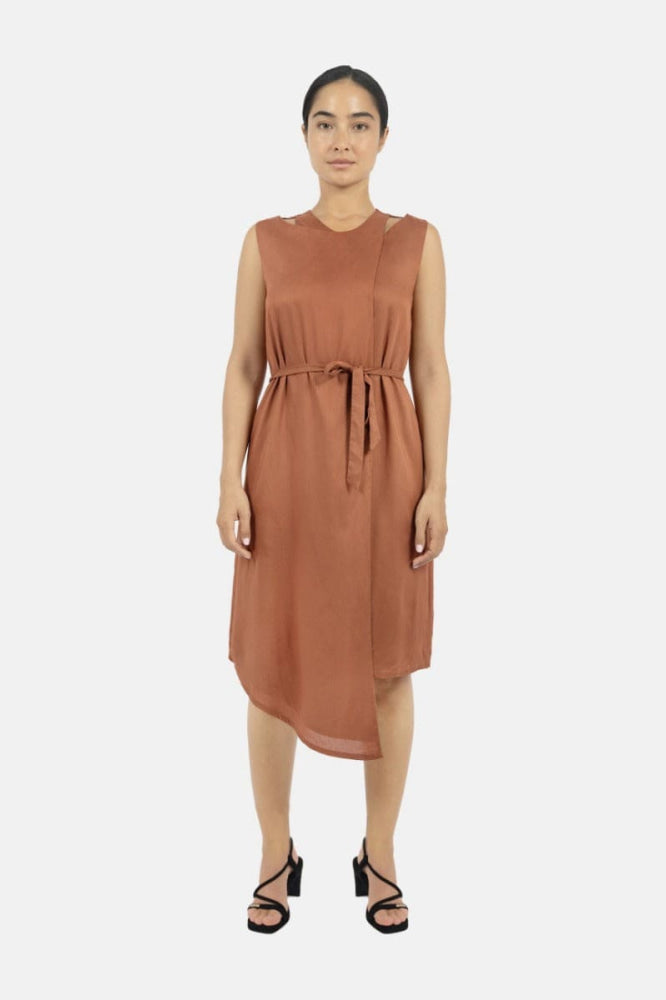 Funchal Asymmetric Wrap Dress - DK Red - Dresses