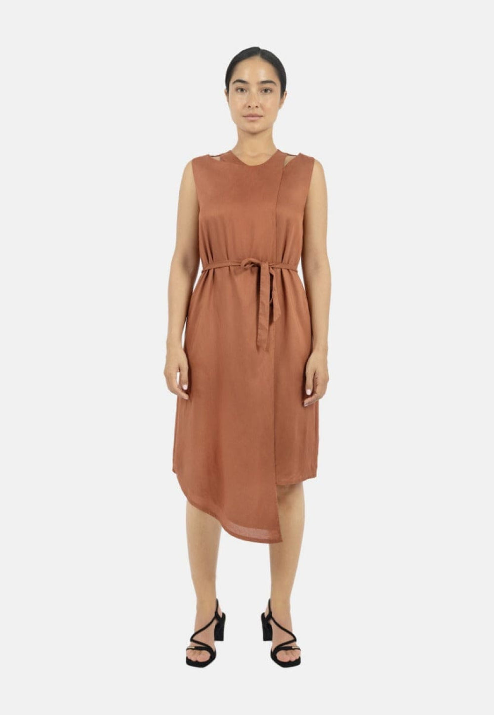 Funchal Asymmetric Wrap Dress - DK Red - Dresses