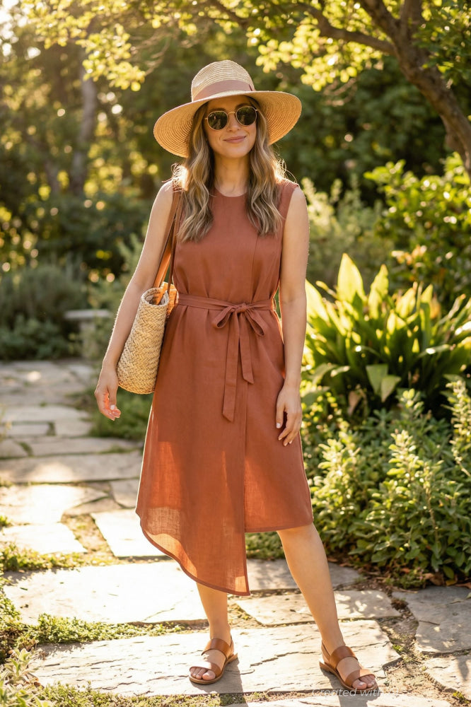 Funchal Asymmetric Wrap Dress - DK Red - Dresses