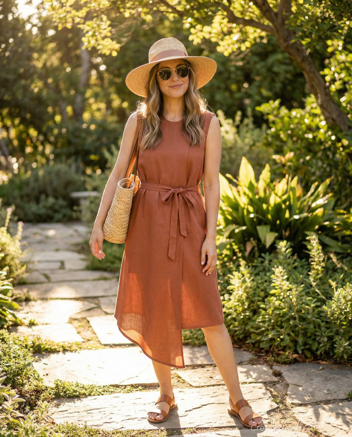 Funchal Asymmetric Wrap Dress - DK Red - Dresses