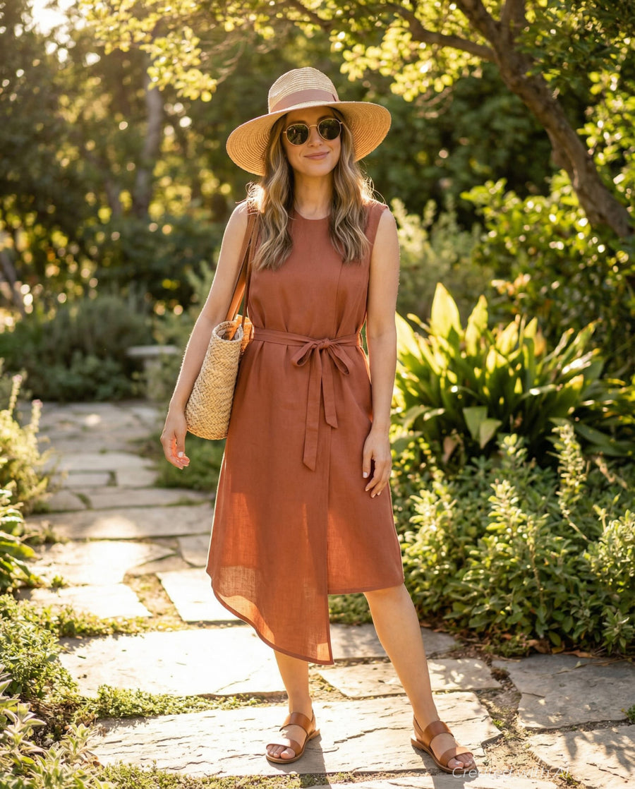 Funchal Asymmetric Wrap Dress - DK Red - Dresses