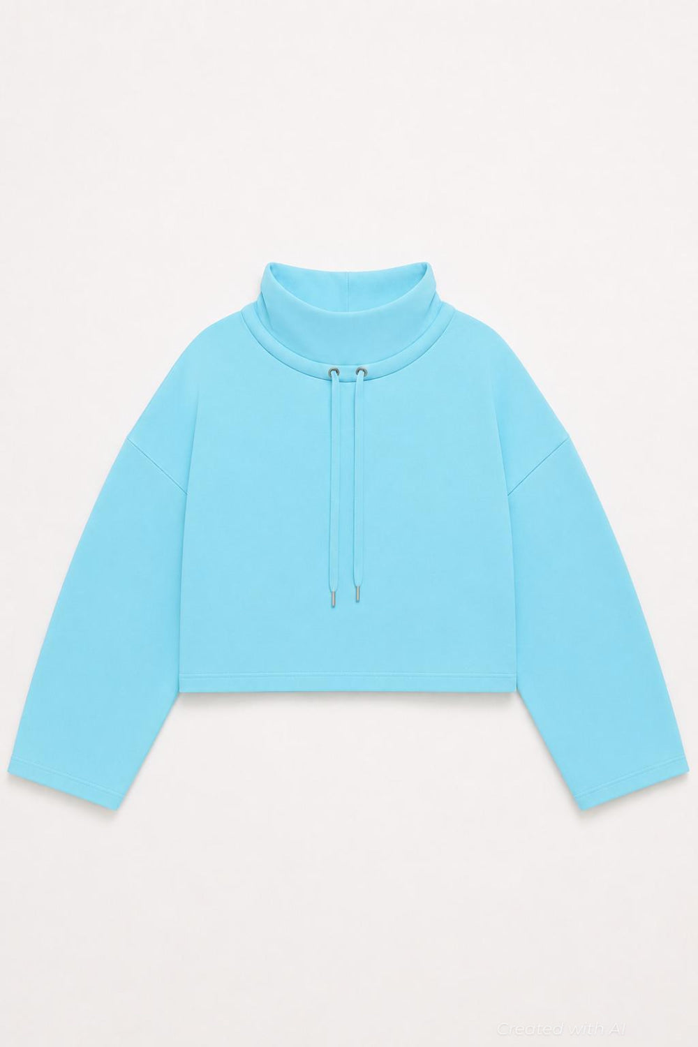 Funnel Neck Sweatshirt With Drawstring - Blue - Sweatshirt