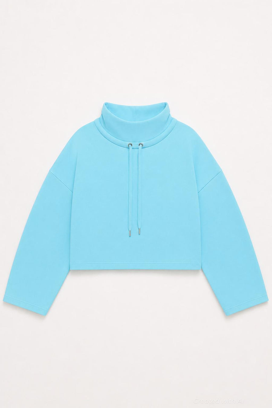 Funnel Neck Sweatshirt With Drawstring - Blue - Sweatshirt