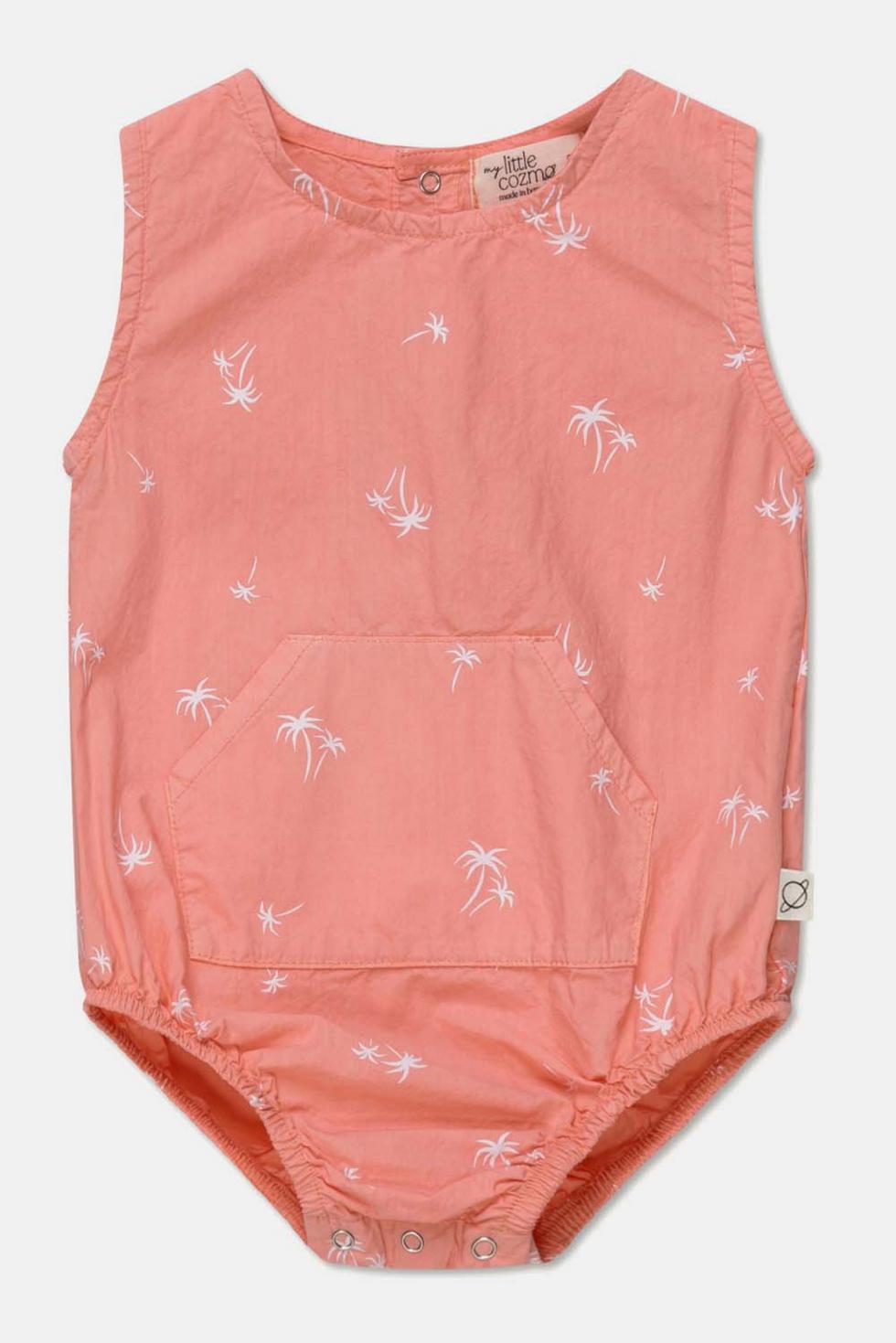 Palm-print baby romper - Coral