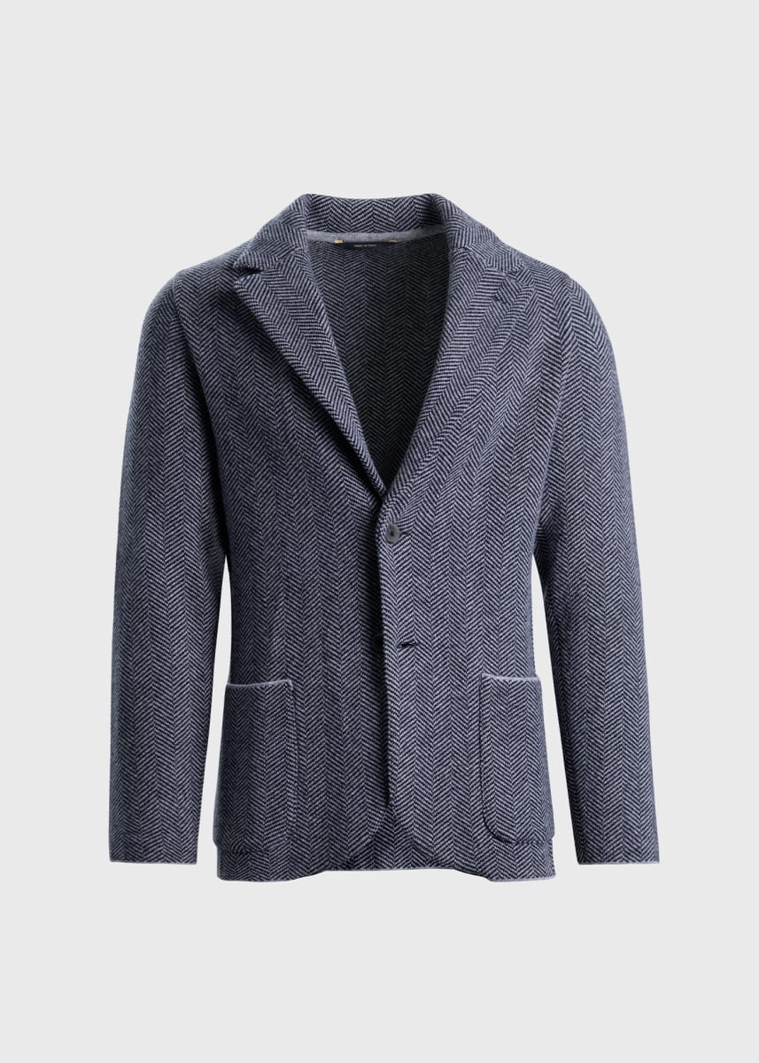 Knitted Bone Wool & Cashmere Jacket - Navy/Grey