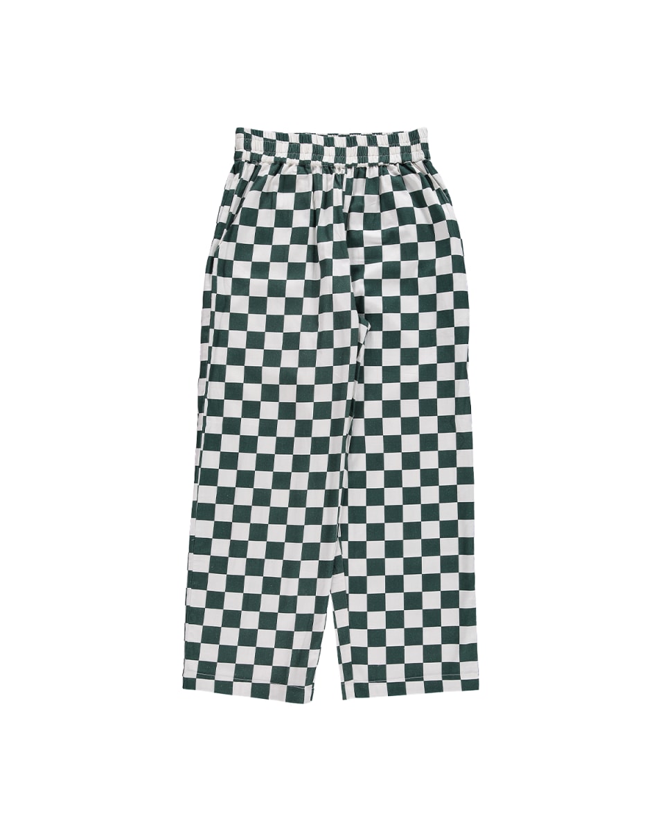Hand Printed 'Seema' Pants - Green And White Chessboard