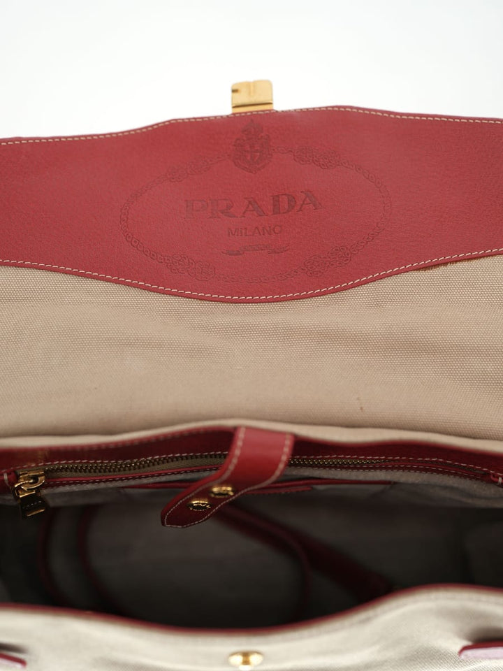 Pre-Owned Prada Canvass Cinghiale with Trimmed Canapa Handles