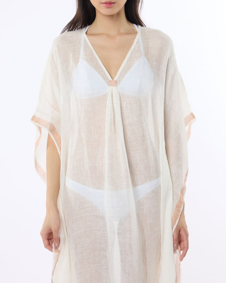 Kerala Kaftan - White Peach Trim