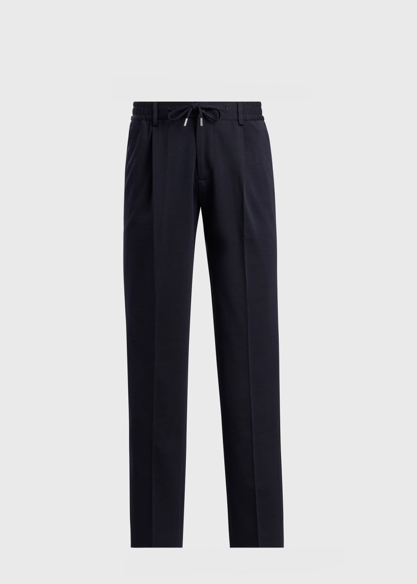 Wool Blend Tech Drawstring Pant - Navy
