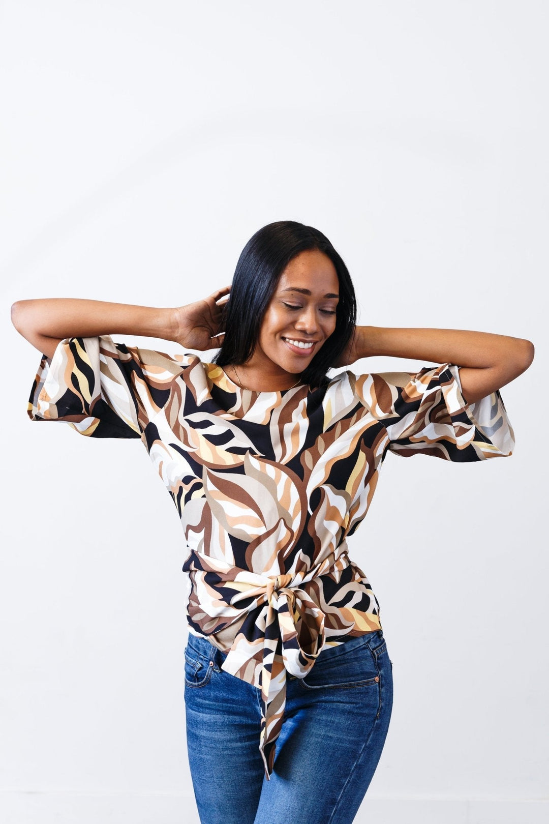 The Printed Olivia Top - Mocha-print