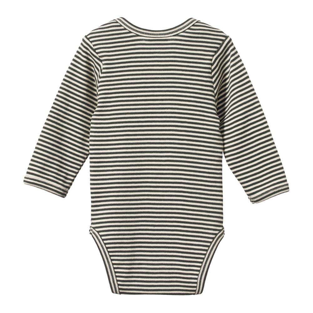 Long Sleeve Bodysuit - Thyme Stripe Bodysuits + Onesies Nature Baby 