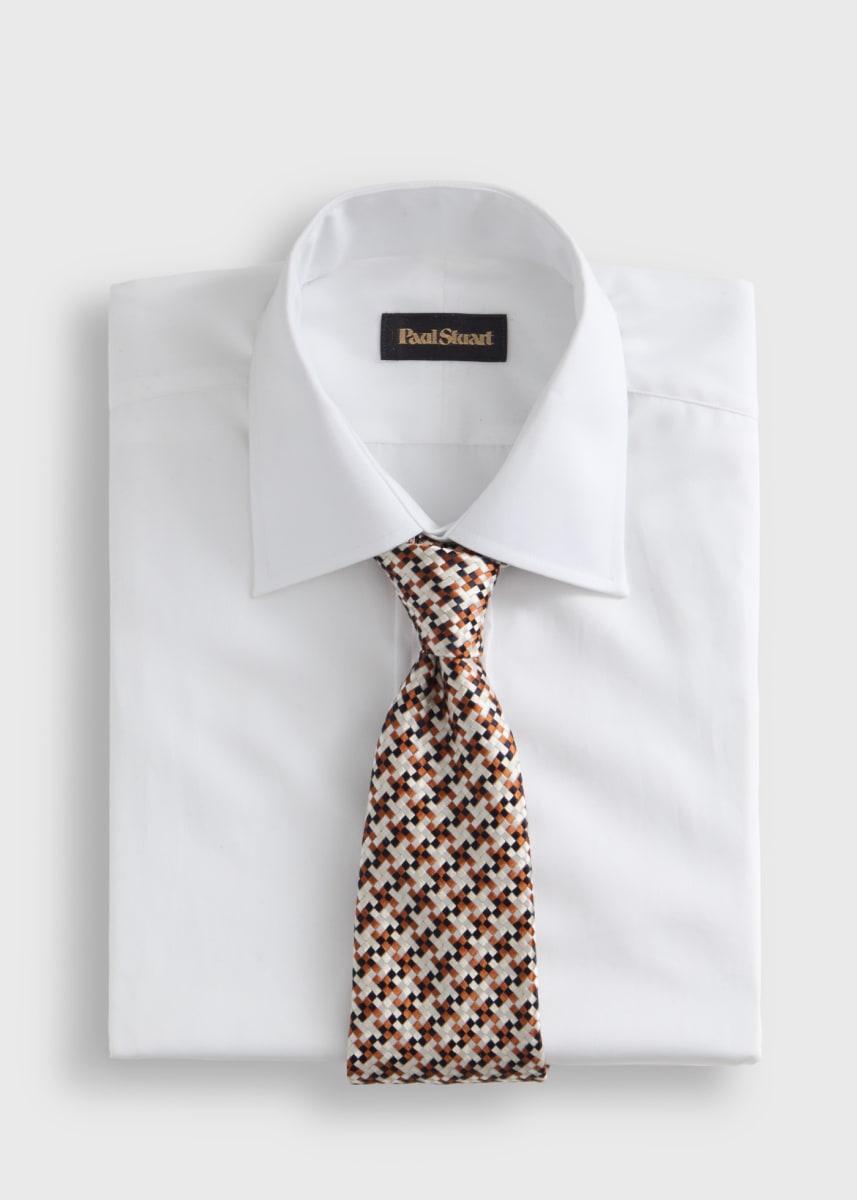 Woven Silk Houndstooth Tie - Brown