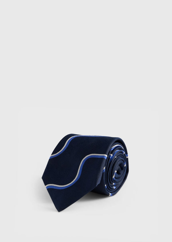 Silk Deco Wave Tie - Navy