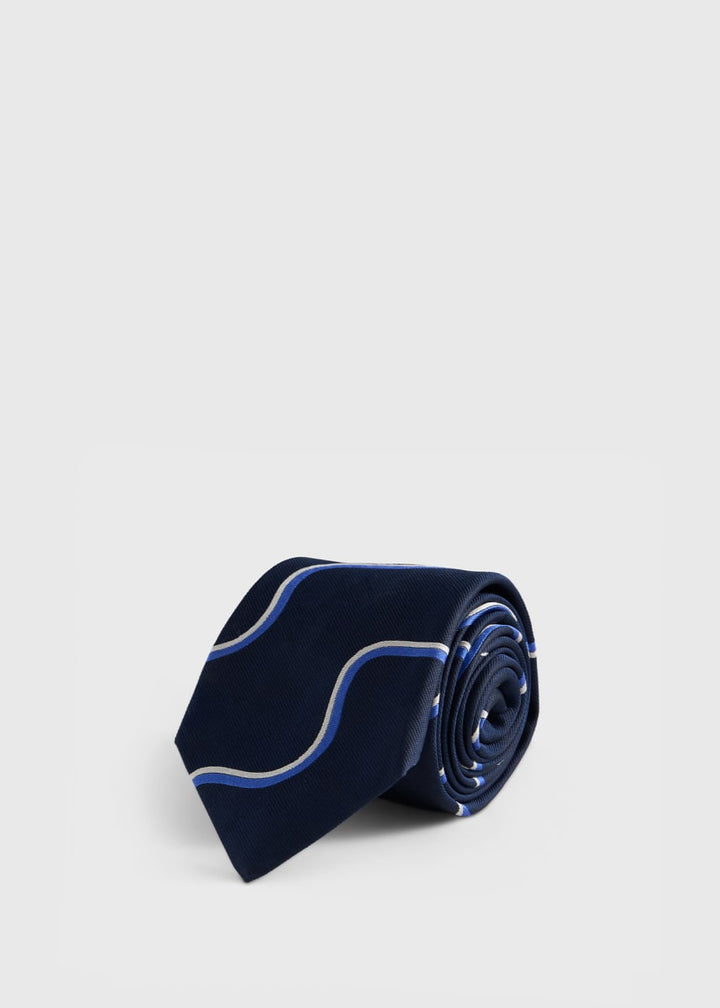 Silk Deco Wave Tie - Navy