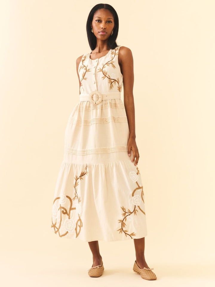 Sophia Dress - Khaki Garden