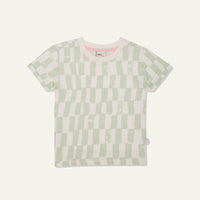 Recycled Cotton Checkered Baby T-shirt - Natural/sea Foam