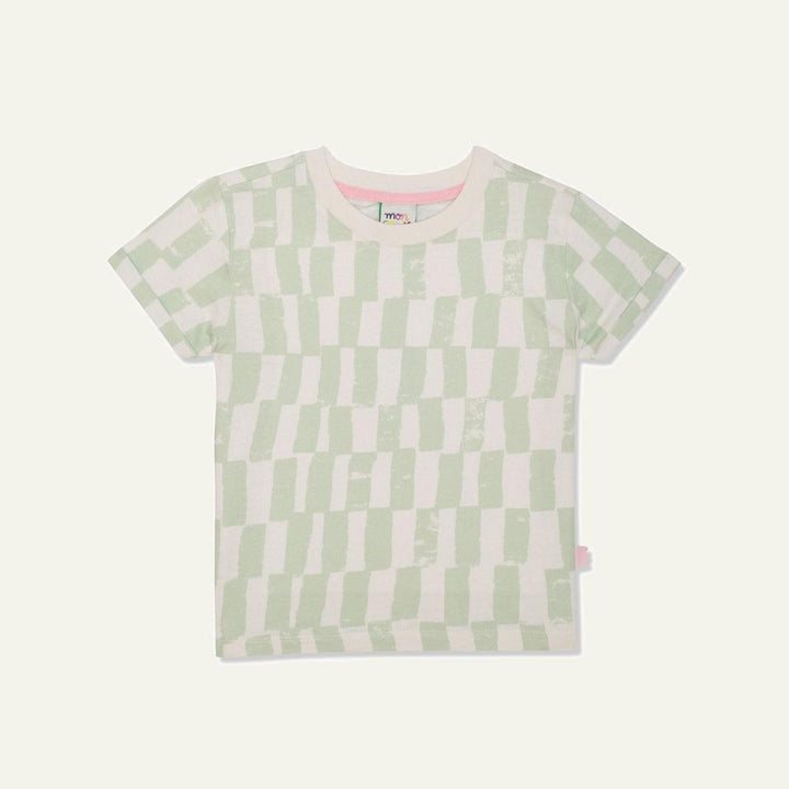 Recycled Cotton Checkered Baby T-shirt - Natural/sea Foam