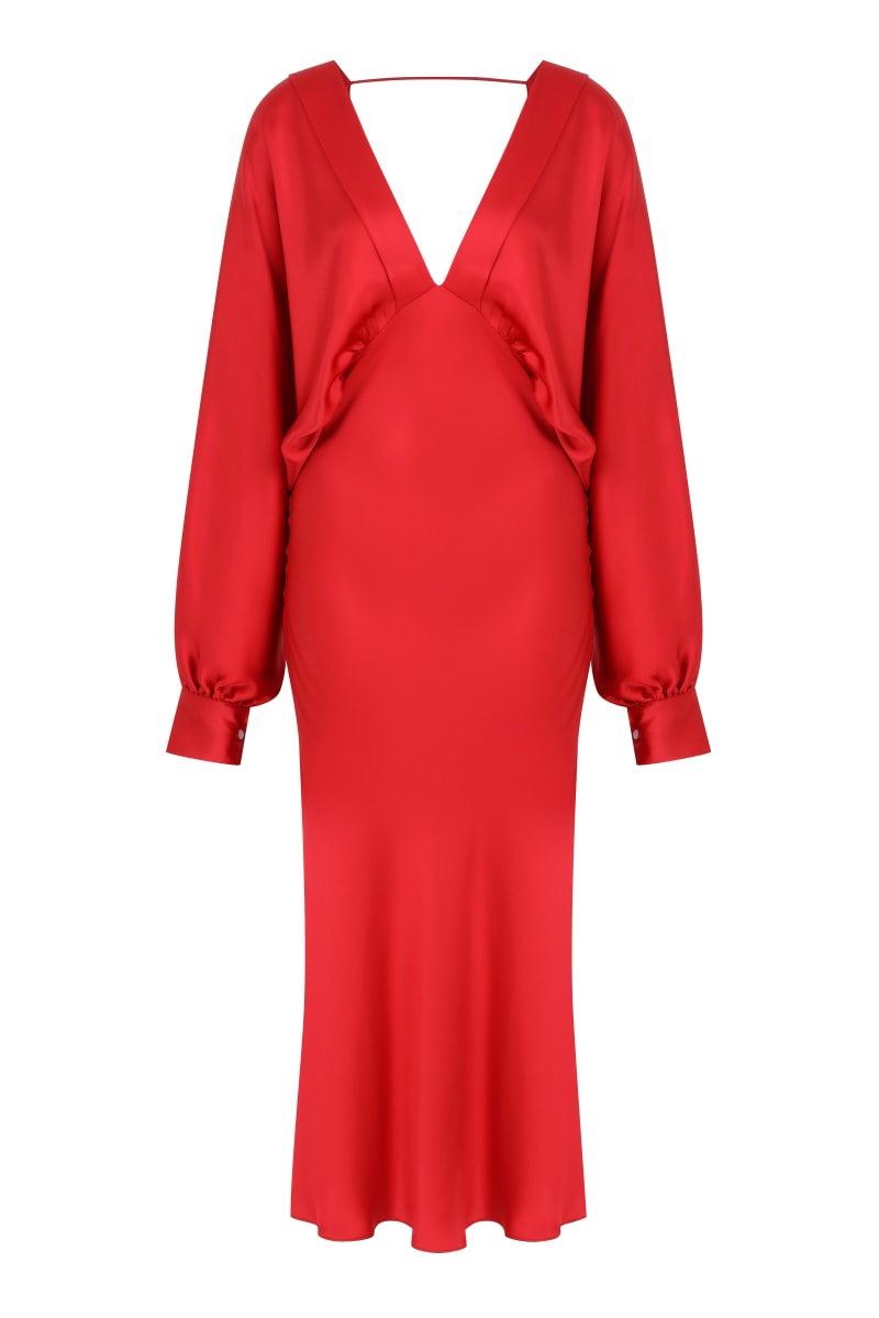 Mila V Neck Satin Dress - Rouge