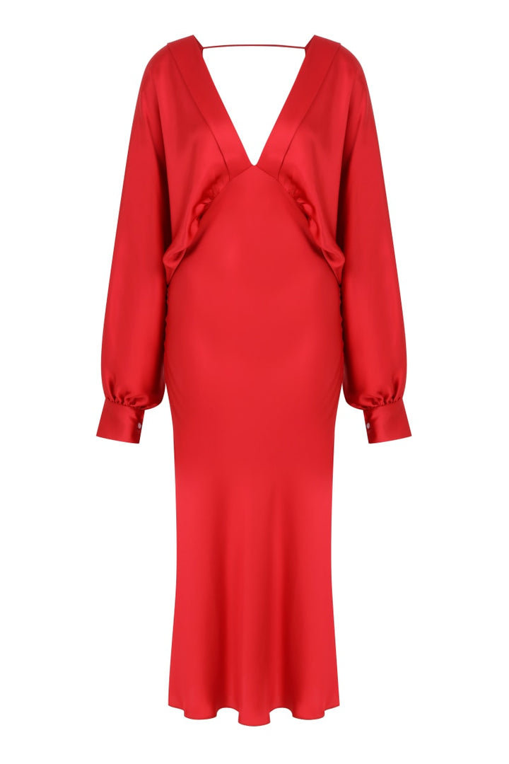 Mila V Neck Satin Dress - Rouge