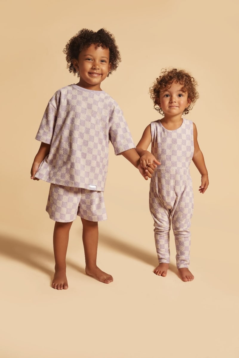 Grow With Me Wide Shorts - Lavender Macaron Checkered