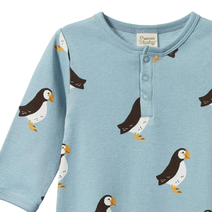 Henley Sleep Suit - Puffin Print