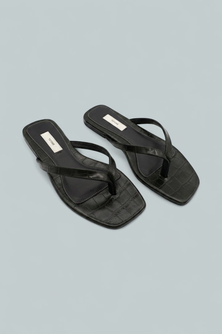 Croco Embossed Flip Flops - Dark Green