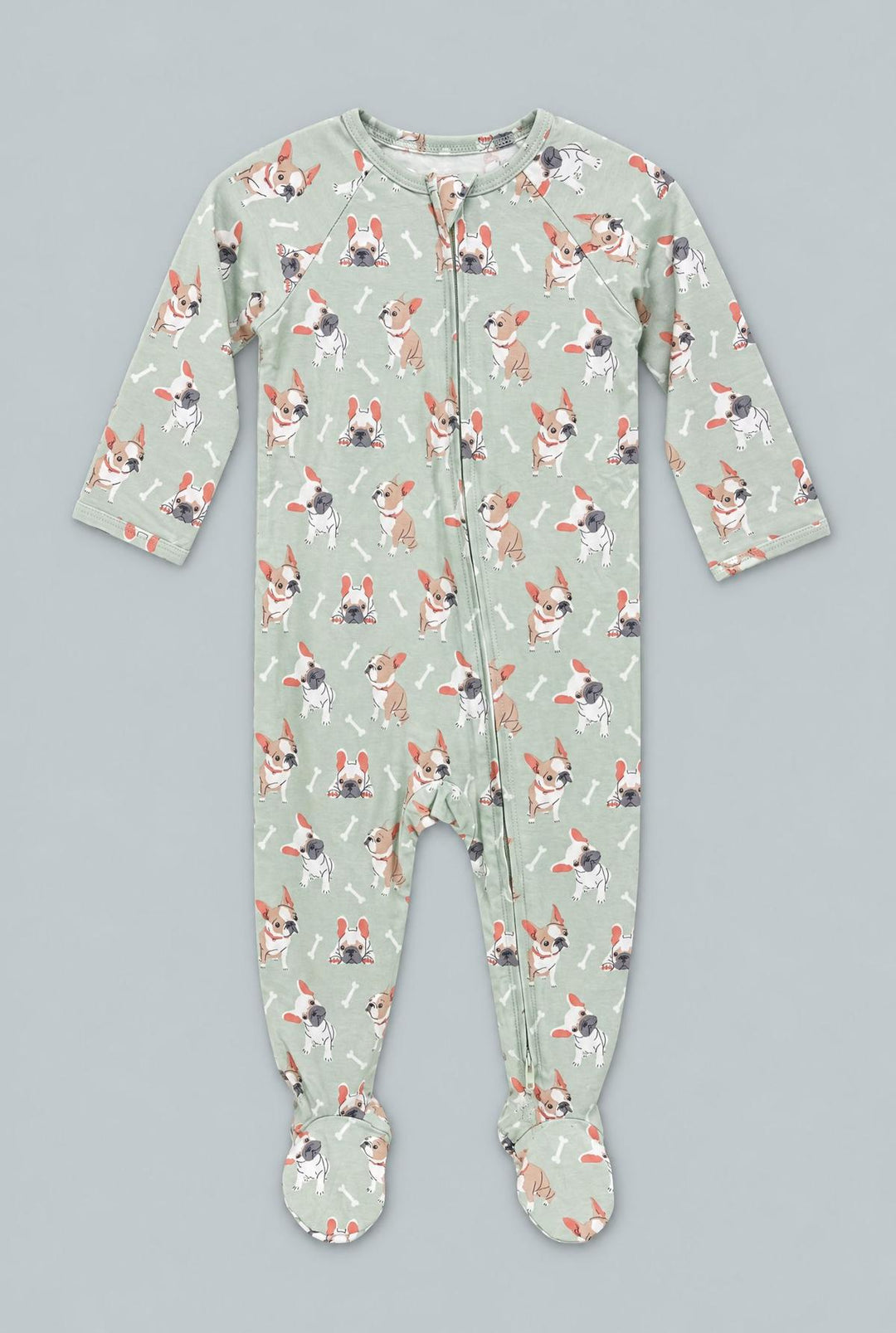 Mint Frenchie Puppy Zipper Footie - Frenchie Fun