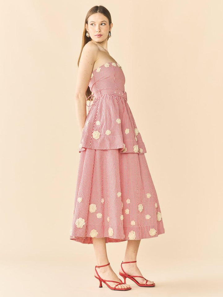 Daisy Dress X Rainey Collaboration - Red Gingham with Cream Crochet Appliqué