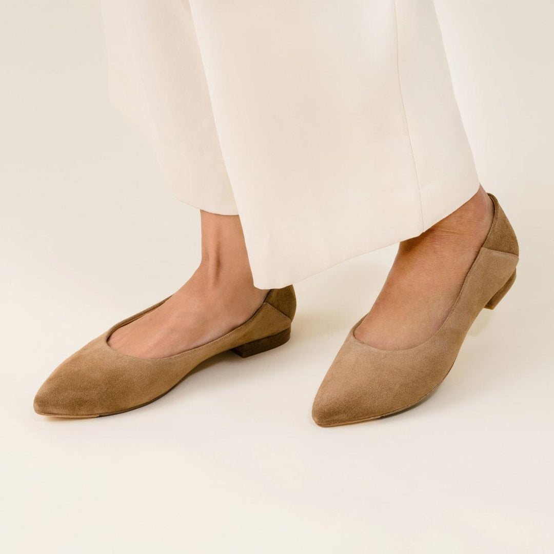 Fina Pointed Toe Flat - Taupe Suede