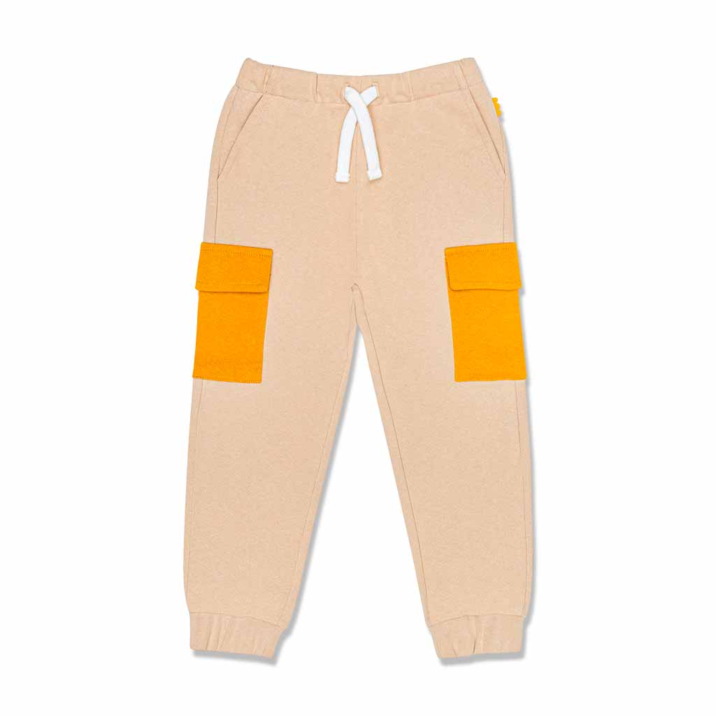 Beige Cargo Pocket Kid Jogger - Beige