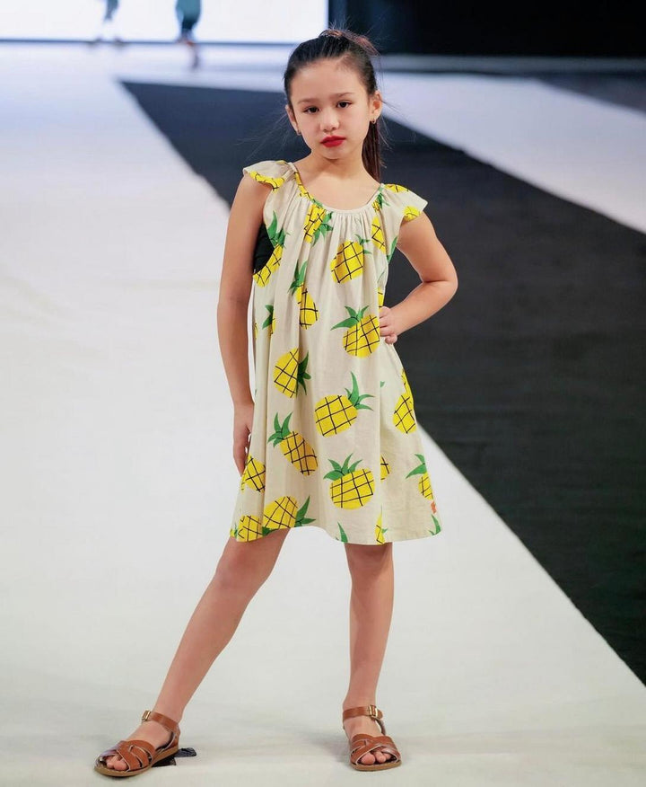 Recycled Cotton Pineapple Harvest Kid Summer Dress - Natural/Multi - Dresses