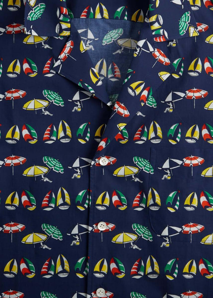 Printed Cotton Camp Collar Shirt - Blue