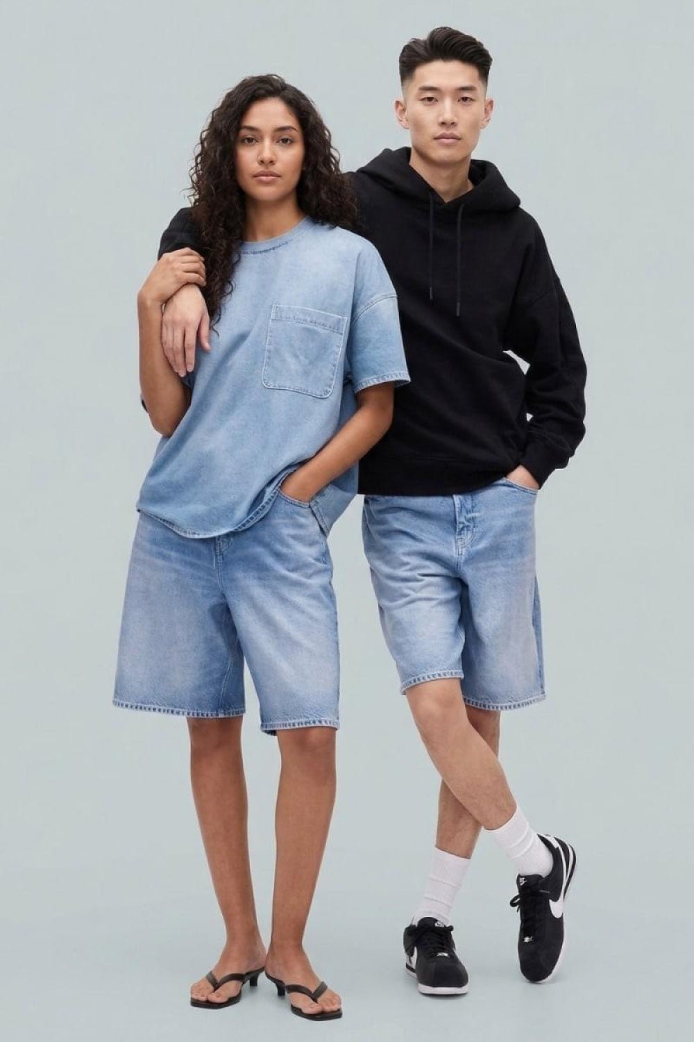 GAP × BÉIS Adult Knit Denim Baggy Shorts - Light Blue Shadow - Denim Short