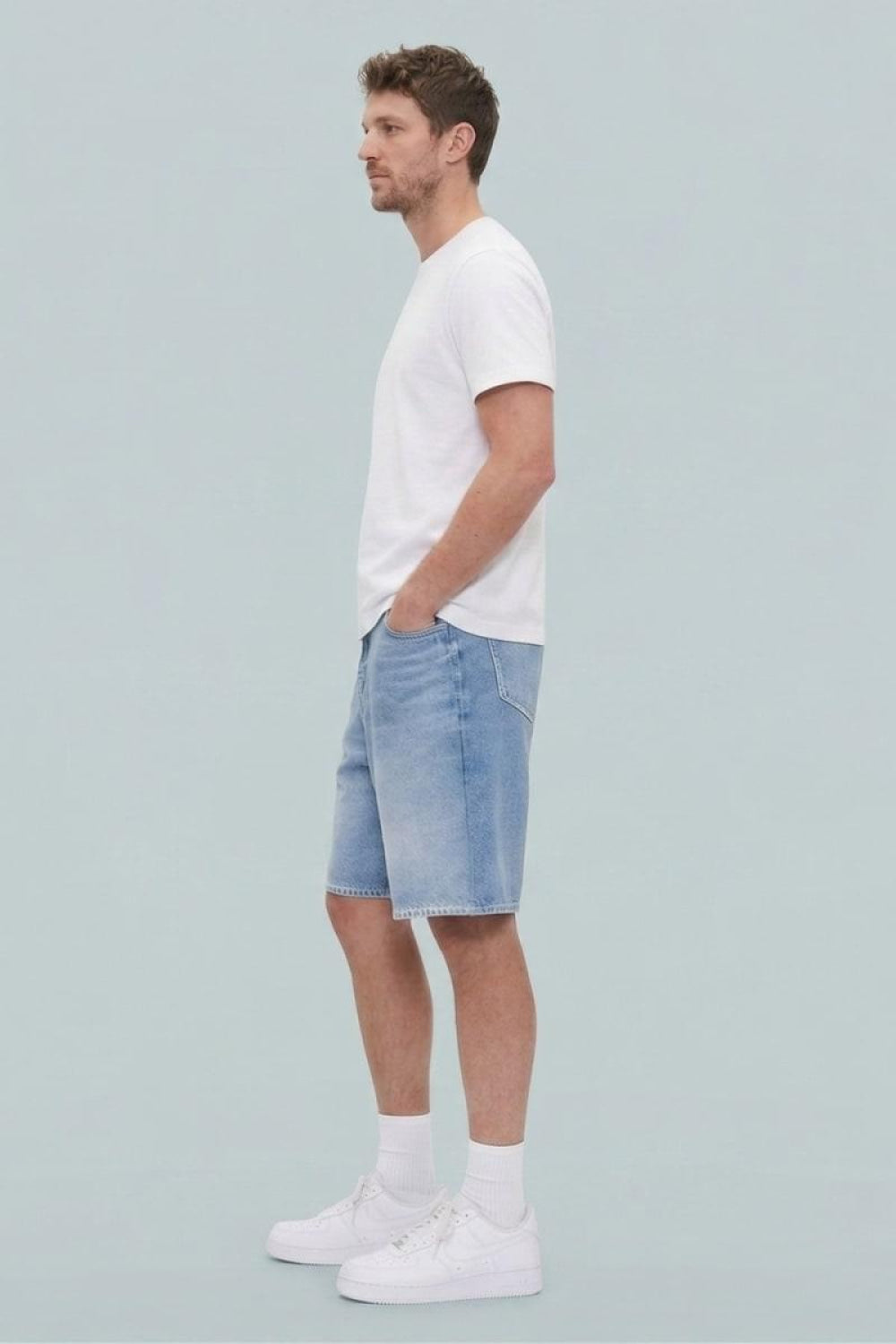 GAP × BÉIS Adult Knit Denim Baggy Shorts - Light Blue Shadow - Denim Short