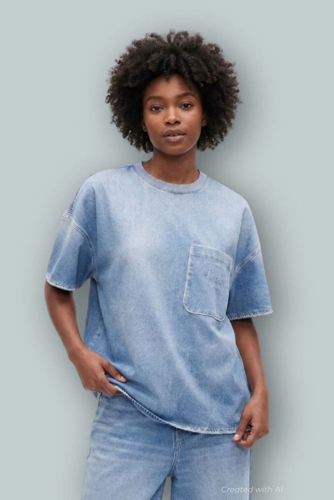 GAP × BÉIS Adult Knit Denim Pocket T-Shirt - Light Blue Shadow - T-shirt