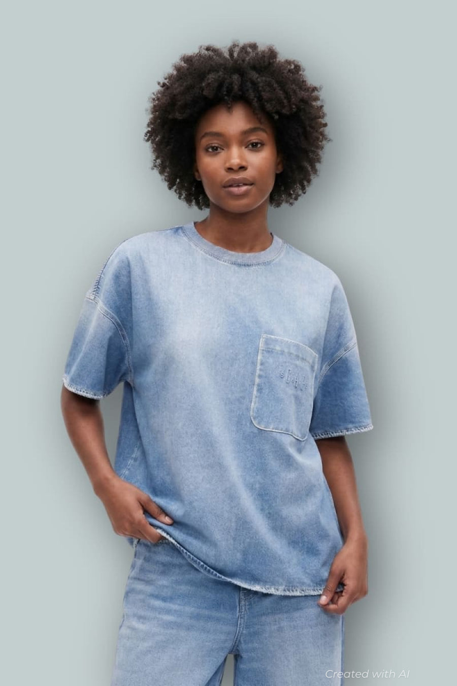 GAP × BÉIS Adult Knit Denim Pocket T-Shirt - Light Blue Shadow - T-shirt
