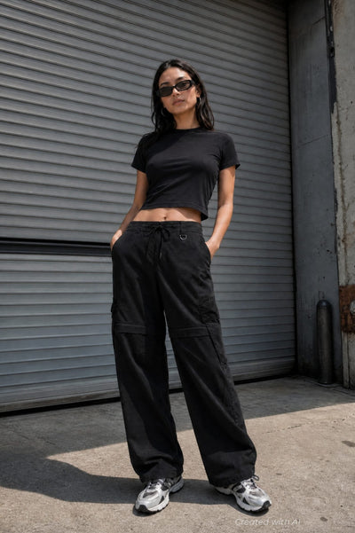 GAP × BÉIS Convertible Cargo Barrel Pants - Black - Pants