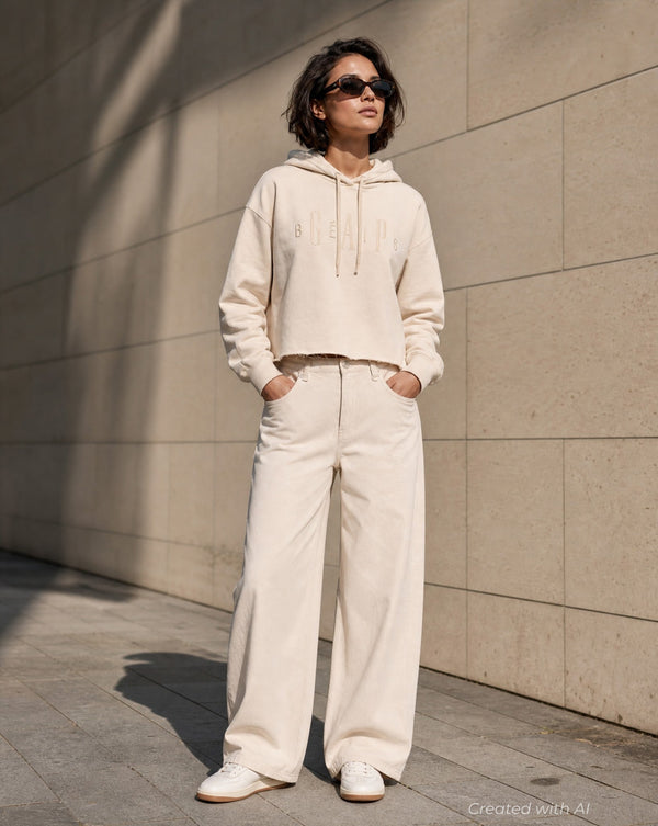 GAP × BÉIS Oversized Crop Hoodie - Light Tundra - Hoodie