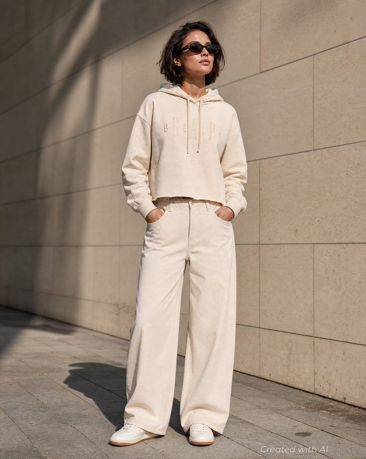 GAP × BÉIS Oversized Crop Hoodie - Light Tundra - Hoodie