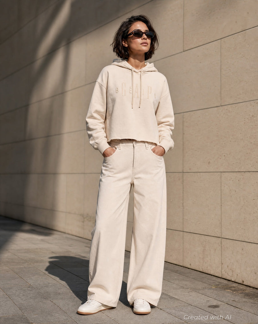 GAP × BÉIS Oversized Crop Hoodie - Light Tundra - Hoodie