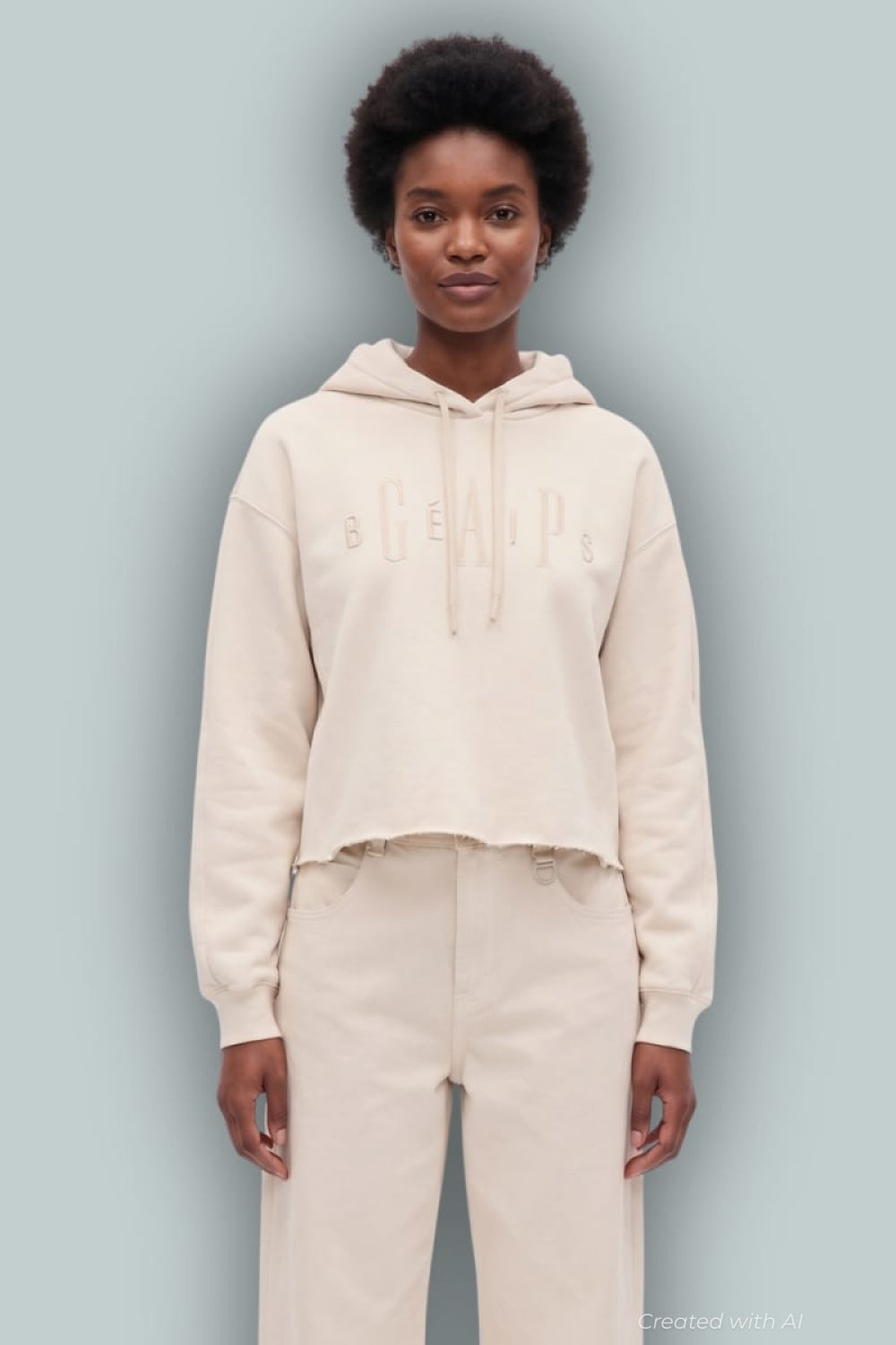 GAP × BÉIS Oversized Crop Hoodie - Light Tundra - Hoodie