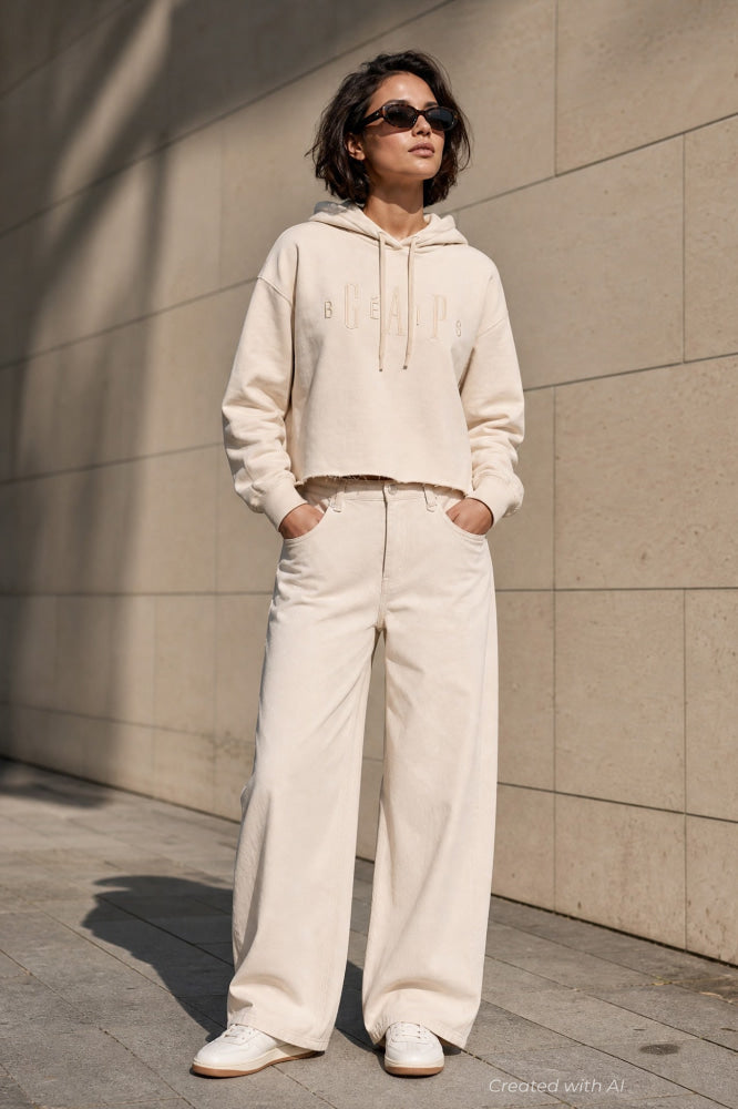 GAP × BÉIS Oversized Crop Hoodie - Light Tundra - Hoodie