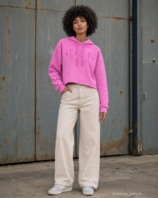 GAP × BÉIS Oversized Crop Hoodie - Pink - Hoodie