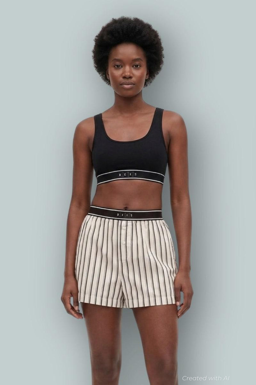 GAP × BÉIS Poplin Boxer Shorts - Khaki Black Stripe - XXS - Boxer Short