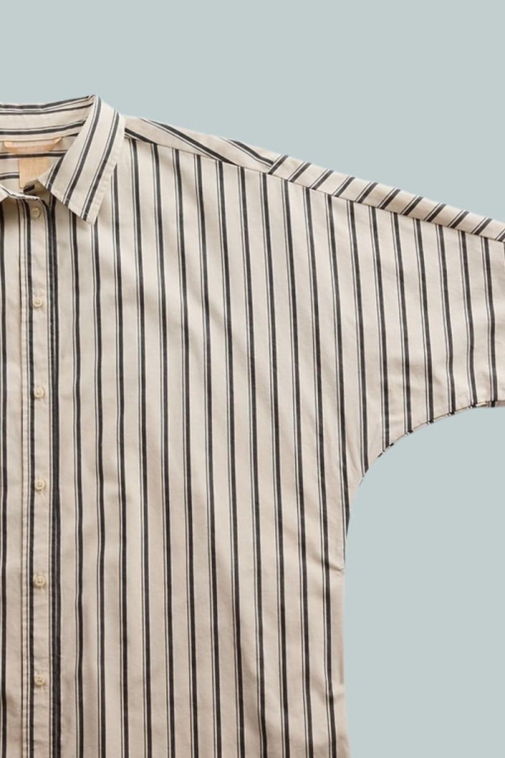 GAP × BÉIS Poplin Dolman Big Shirt - Khaki Tan & Black Stripe - Button Down Shirt