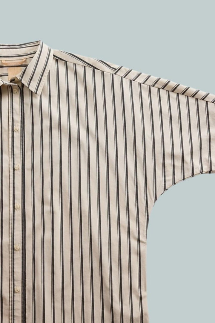 GAP × BÉIS Poplin Dolman Big Shirt - Khaki Tan & Black Stripe - Button Down Shirt