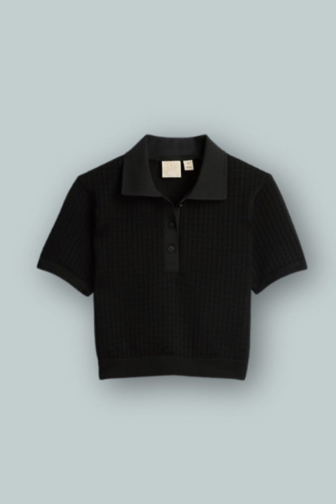 GAP × BÉIS Seamless Crop Polo Shirt - Black - Crop Top